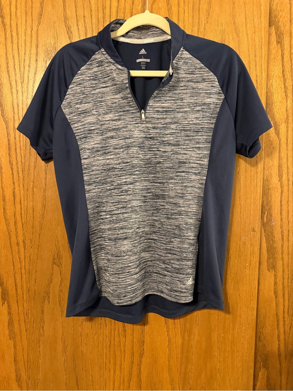 Women’s adidas Navy and Heather Gray Short-Sleeve Zip Polo
